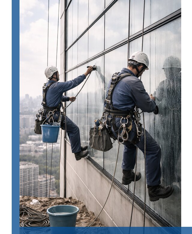 Профессиональная мойка фасадных окон альпинистами в Петрозаводске