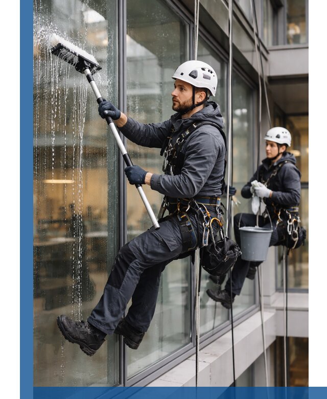 Профессиональная мойка витражей промышленными альпинистами в Петрозаводске