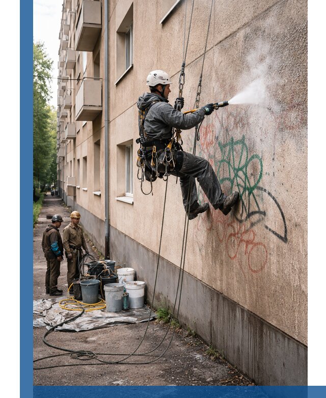 Удаление граффити с фасада в Петрозаводске без следов и повреждений