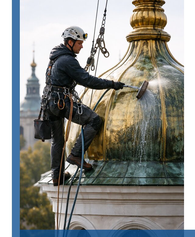 Профессиональная мойка куполов и шпилей высотными альпинистами в Петрозаводске