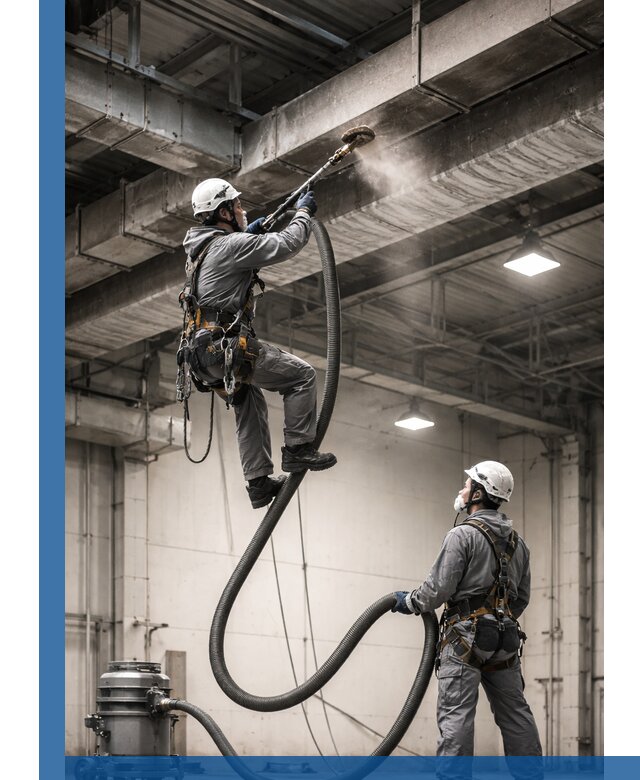 Обеспыливание потолочных конструкций в Петрозаводске промышленным альпинизмом