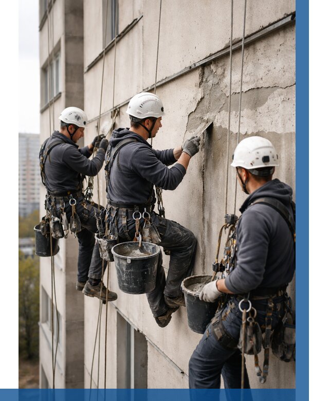 Ремонт бетонных элементов фасада в Петрозаводске от 2538 р. | ВЫСОТНИК-Птр