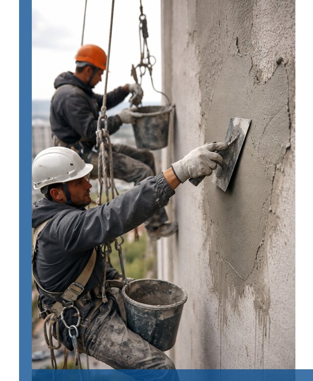 Штукатурка фасада на высоте в Петрозаводске профессиональные работы