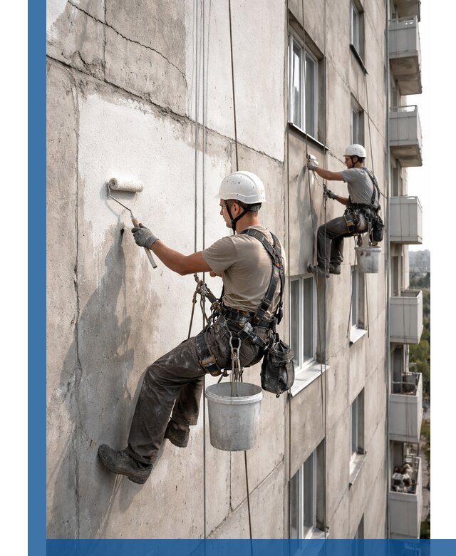 Покраска бетонного фасада в Петрозаводске для жилых и промышленных объектов