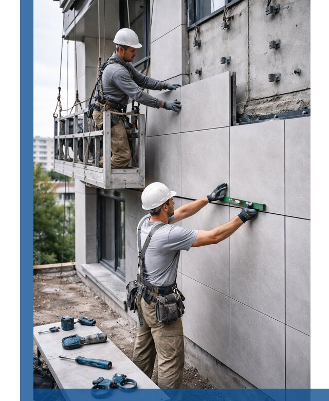 Монтаж керамогранита на фасад в Петрозаводске под ключ с гарантией качества