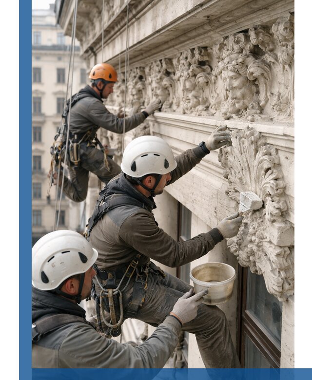 Реставрация фасадной лепнины с высотными работами в Петрозаводске