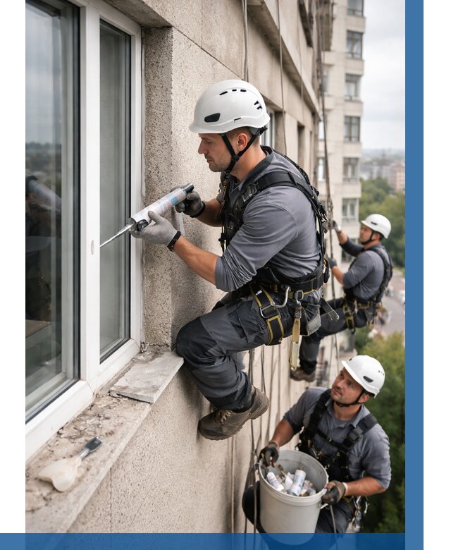 Герметизация оконных швов снаружи в Петрозаводске от 1523 р. | ВЫСОТНИК-Птр