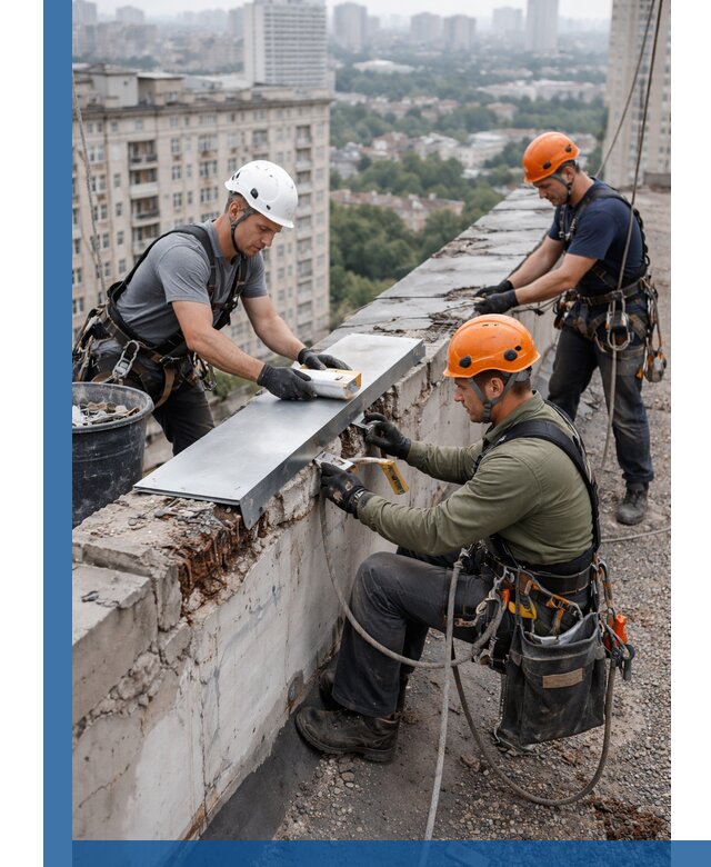 Ремонт парапета на кровле в Петрозаводске, высотные работы с гарантией