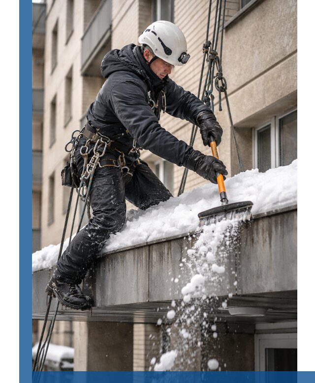 Очистка козырьков от снега в Петрозаводске круглогодично безопасно