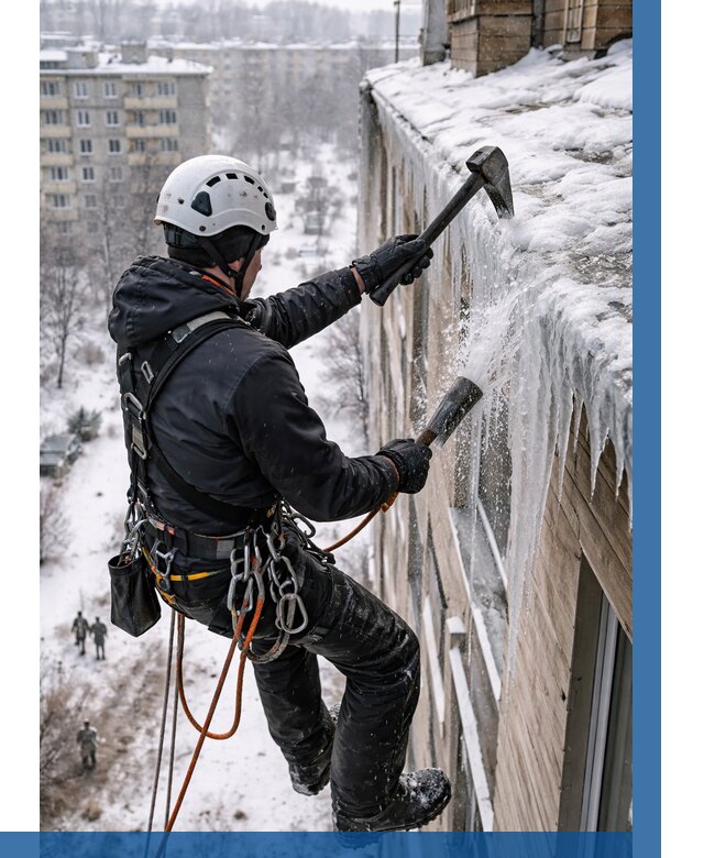 Сбивание сосулек с крыши в Петрозаводске по цене от 4568 р. | ВЫСОТНИК-Птр