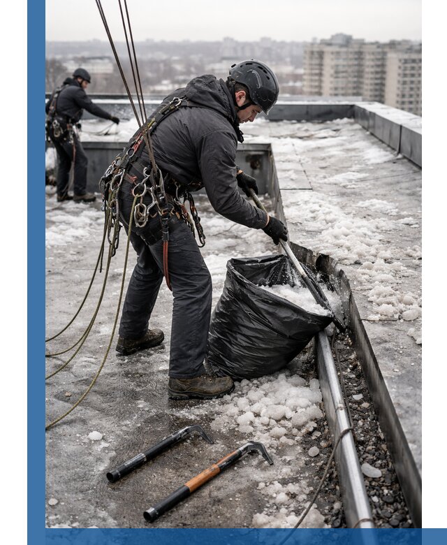 Аварийная очистка кровли в Петрозаводске от промальпинистов