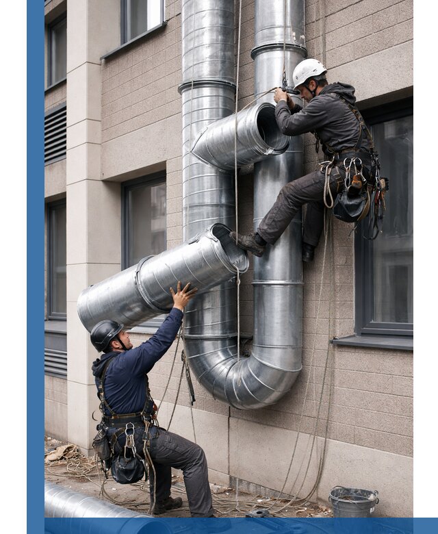 Монтаж фасадных воздуховодов в Петрозаводске с герметизацией и крепежом