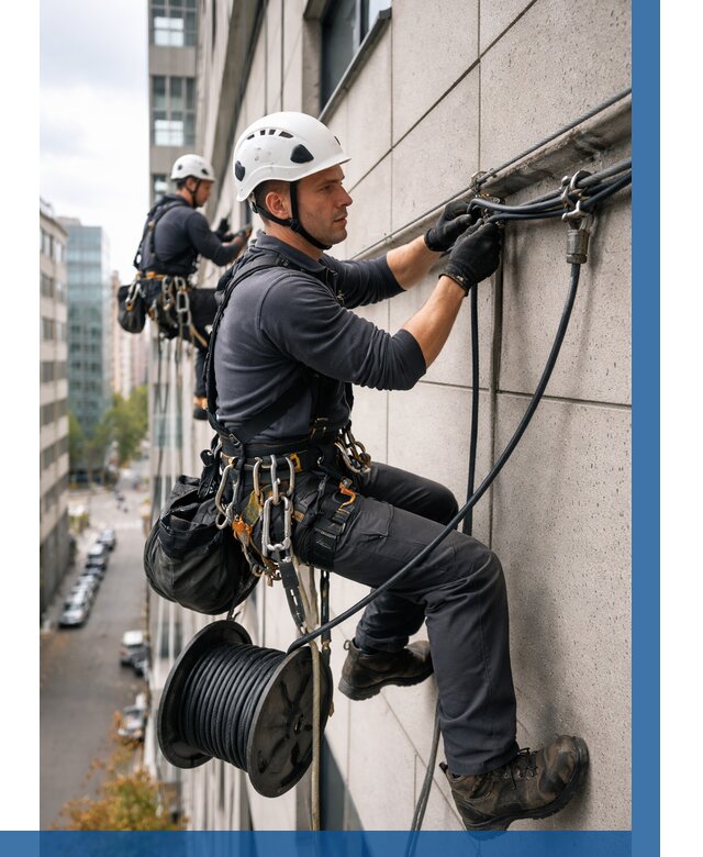 Прокладка кабеля по фасаду в Петрозаводске от 355 р. | ВЫСОТНИК-Птр