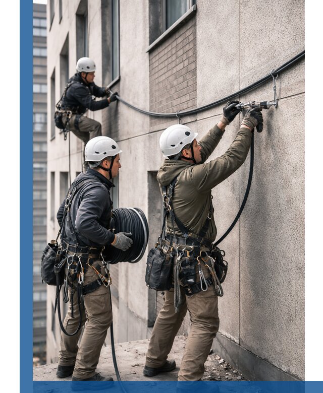 Прокладка кабеля по фасаду в Петрозаводске, профессиональный монтаж