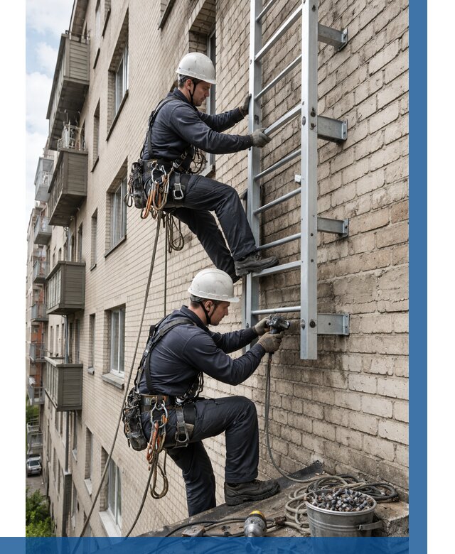 Монтаж пожарной лестницы в Петрозаводске от 25375 р заказать у ВЫСОТНИК-Птр