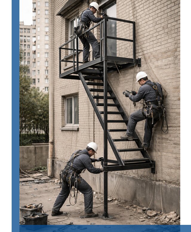 Монтаж пожарной лестницы в Петрозаводске, установка и крепление