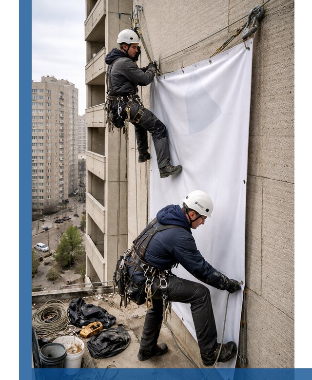 Профессиональный монтаж баннеров на фасаде в Петрозаводске