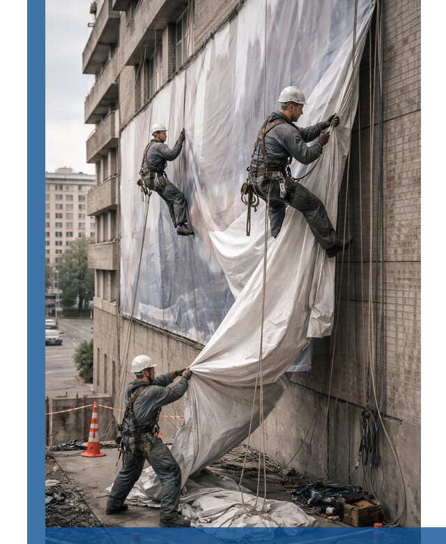 Демонтаж баннеров с фасада в Петрозаводске оперативно и безопасно
