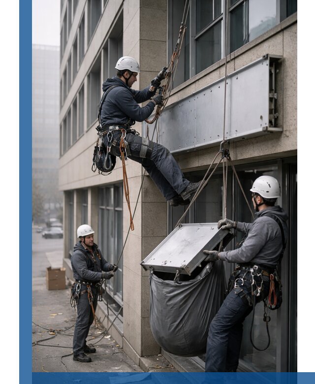 Демонтаж рекламной вывески с высотными работами в Петрозаводске