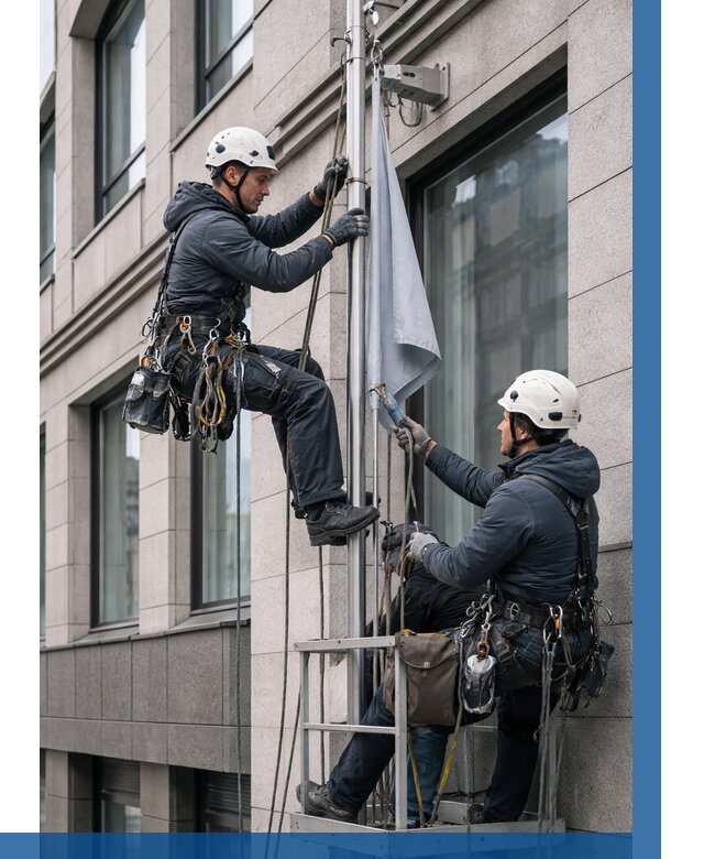 Установка флагов на фасаде в Петрозаводске от 4568 р. | ВЫСОТНИК-Птр