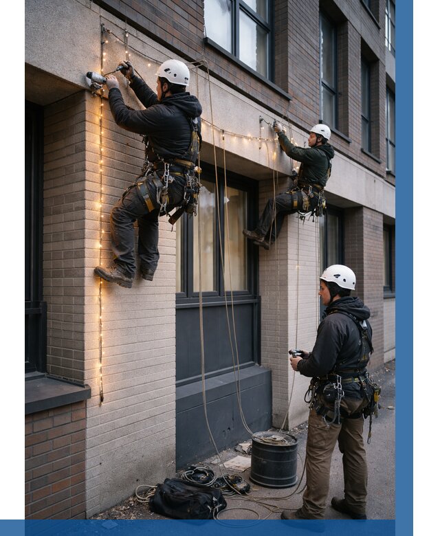 Монтаж гирлянд на фасаде в Петрозаводске от 3553 р. | ВЫСОТНИК-Птр