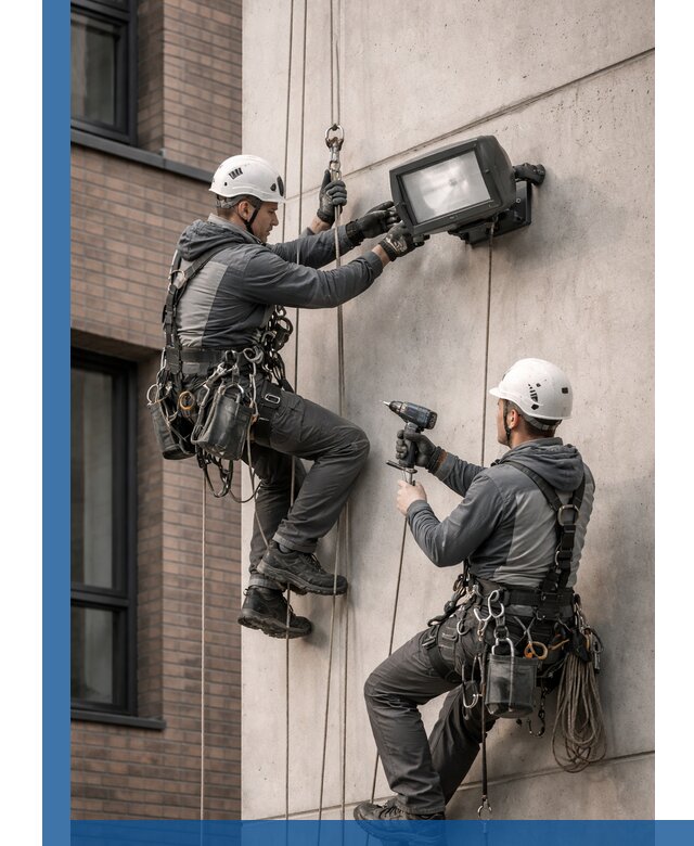 Профессиональный монтаж фасадных прожекторов в Петрозаводске под ключ