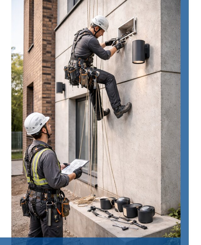 Монтаж фасадного освещения в Петрозаводске от 2538 р. | ВЫСОТНИК-Птр