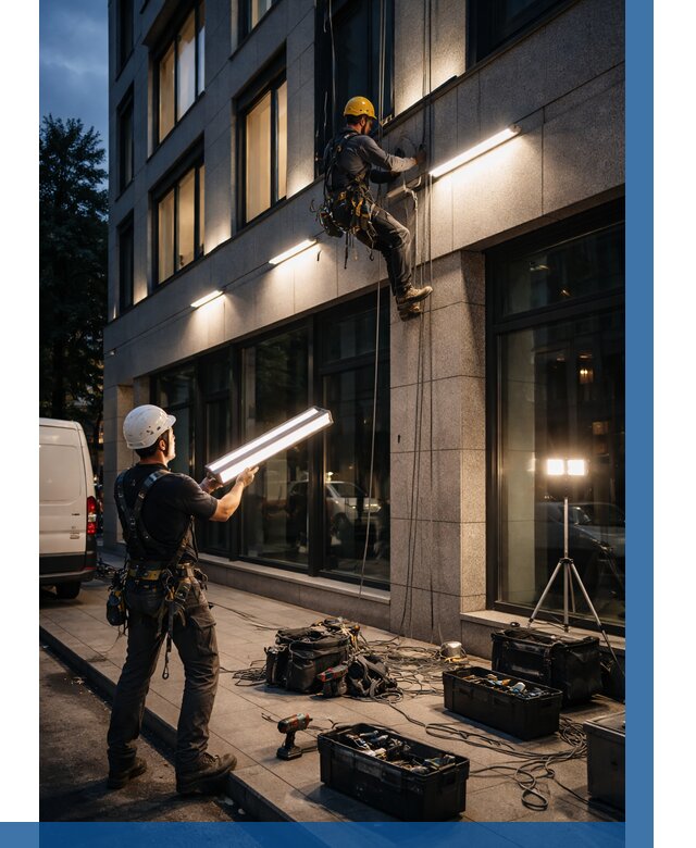 Монтаж архитектурной подсветки здания в Петрозаводске от 2538 р.|ВЫСОТНИК-Птр