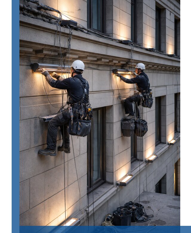 Монтаж архитектурной подсветки фасадов зданий в Петрозаводске