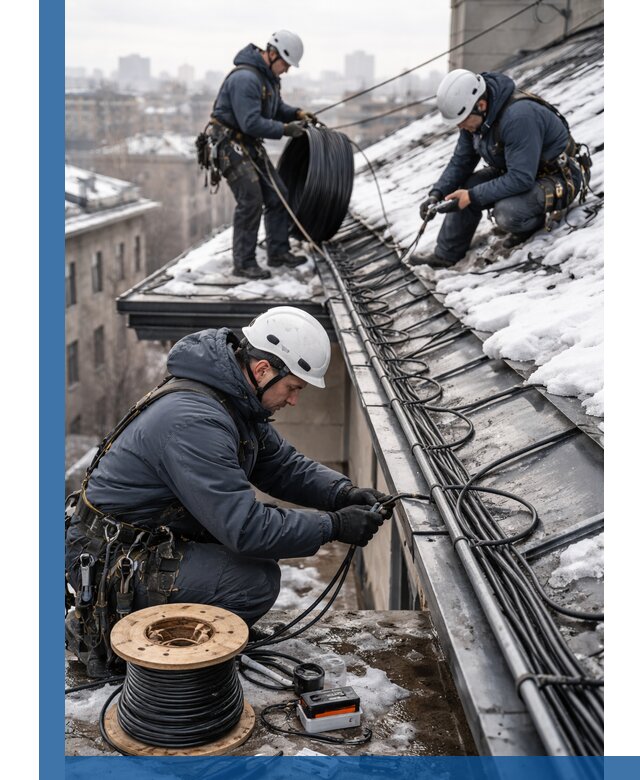 Монтаж греющего кабеля на кровле в Петрозаводске под ключ