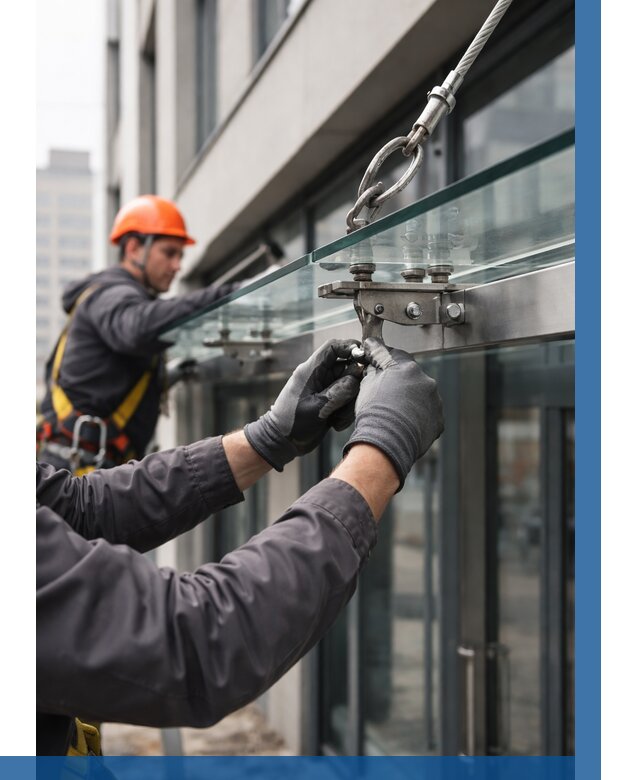 Монтаж стеклянных козырьков в Петрозаводске от 8628 р. | ВЫСОТНИК-Птр