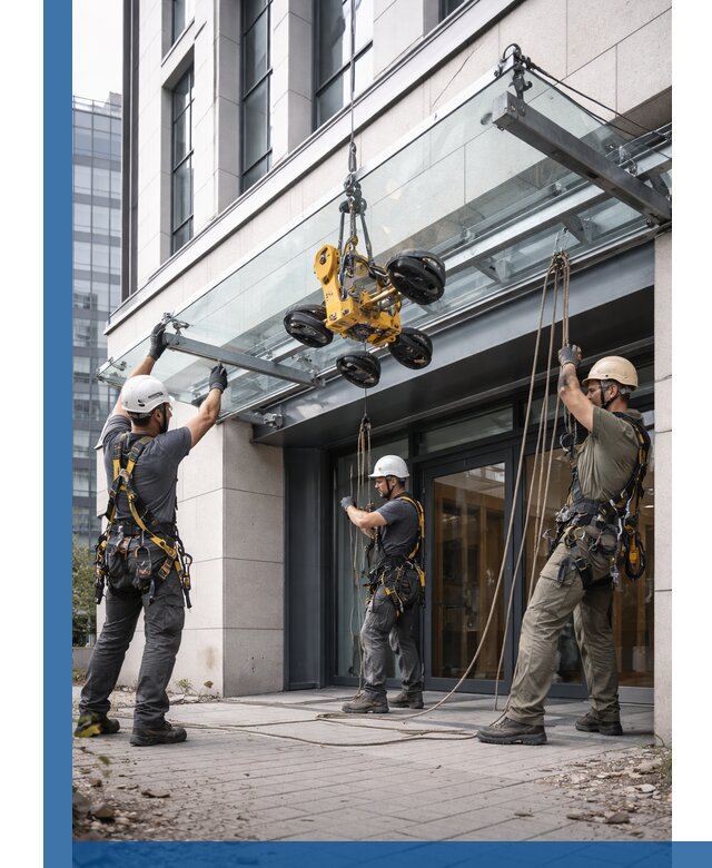 Монтаж стеклянных козырьков под ключ в Петрозаводске для зданий