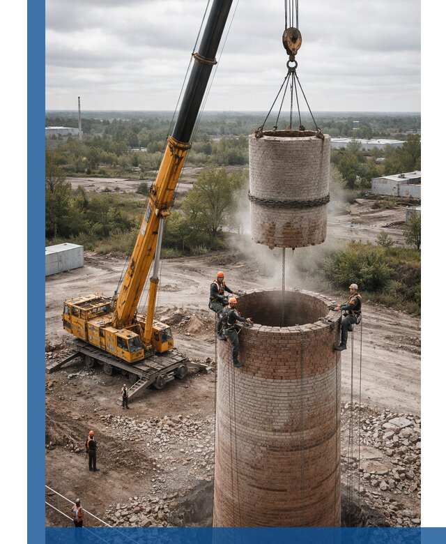 Демонтаж дымовой трубы в Петрозаводске с гарантиями безопасности