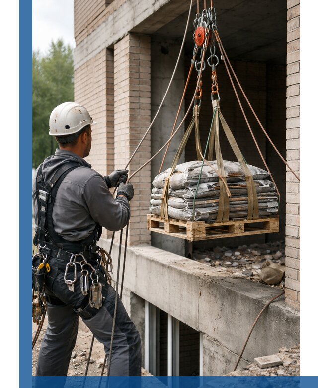 Подъем материалов на этаж веревками в Петрозаводске оперативно