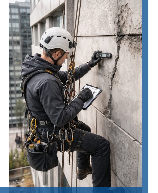 Обследование фасада альпинистами в Петрозаводске от 122 р. | ВЫСОТНИК-Птр